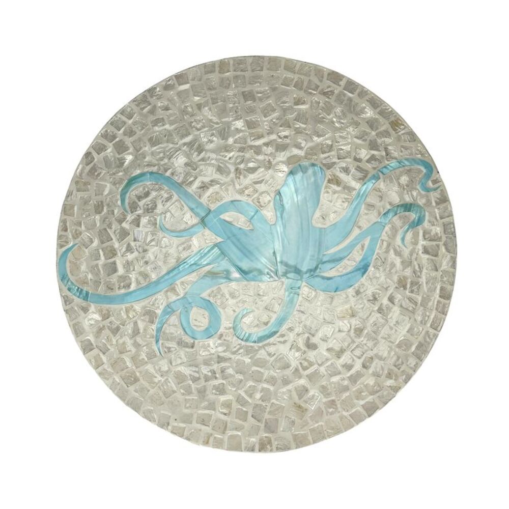 Octopus Lazy Susan 16 in Capiz Shell Mosaic Rotating Tray Coastal Decor